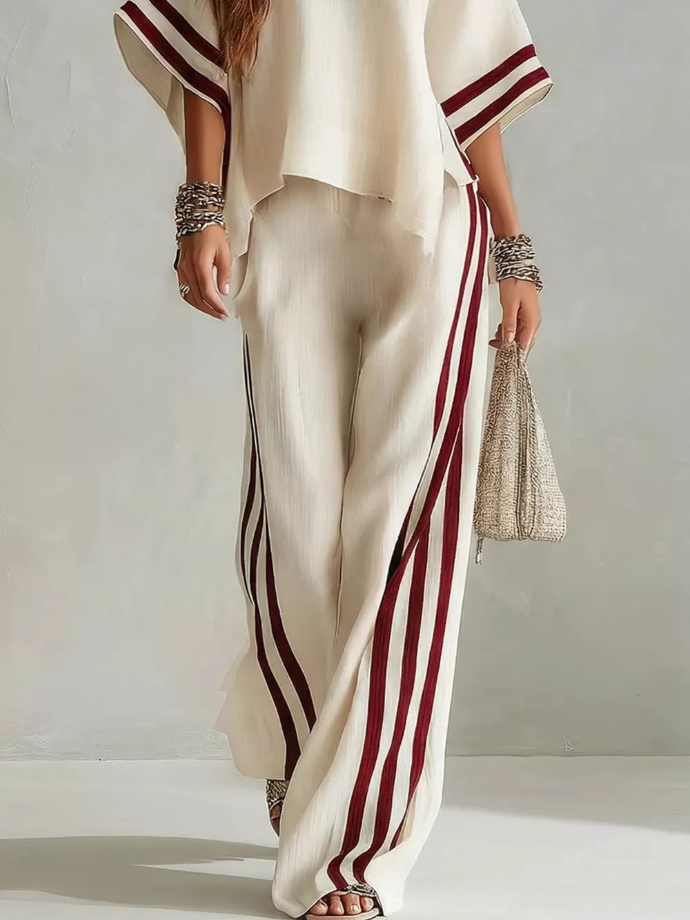 Full Size Striped 3/4 Sleeve Top and Pants Set Plus Size, image 11