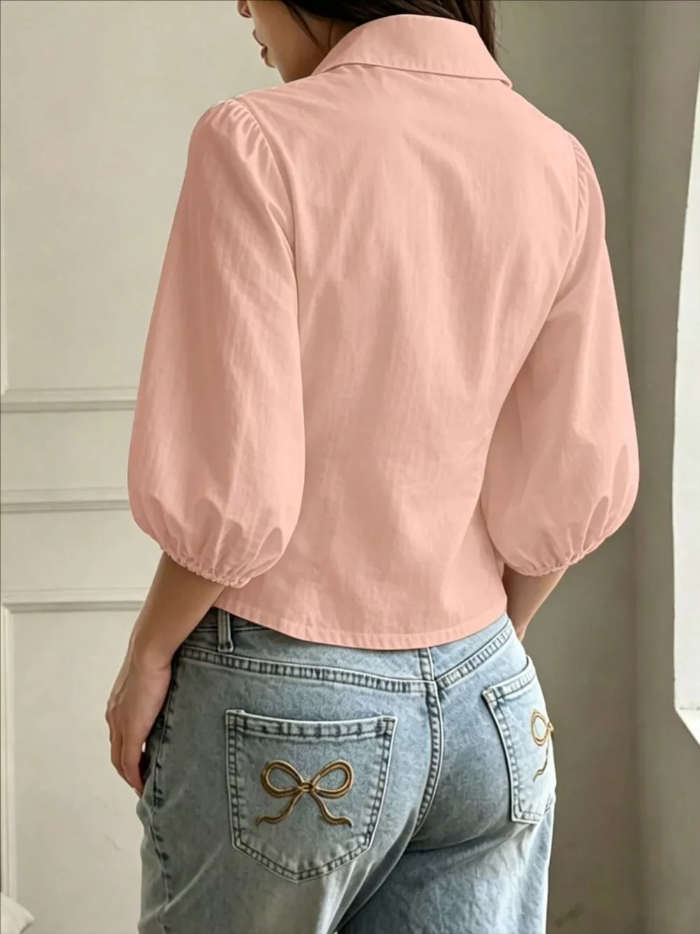 Button-Down Shirt with Puff Sleeves, image 14