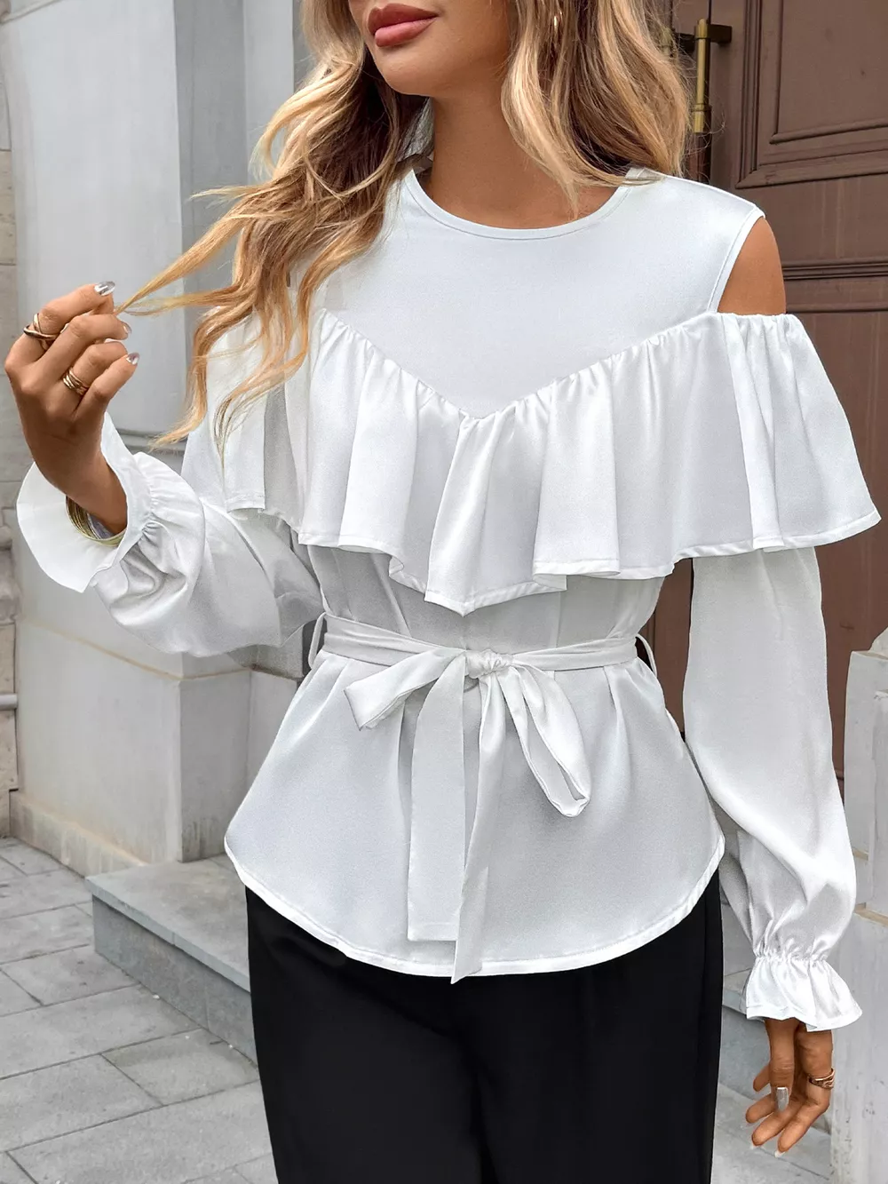Cold Shoulder Ruffle Blouse, image 5