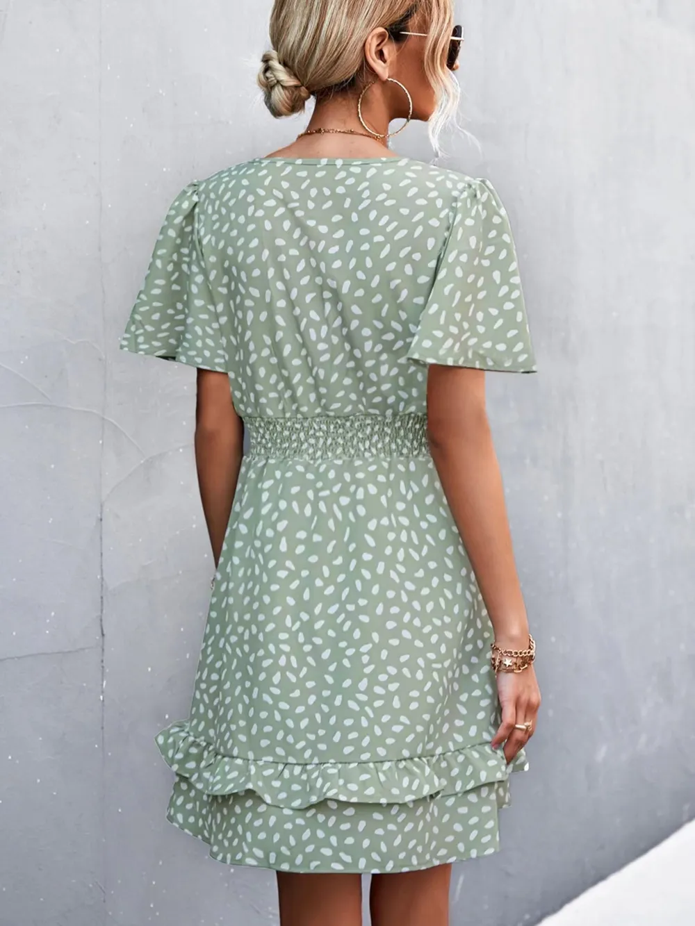 V-Neck Flutter Sleeve Mini Dress, image 8