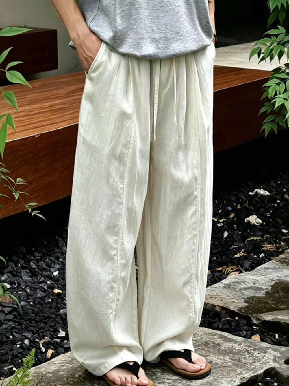 Men's Plus Size Wide Leg Pants with Drawstring Waist, image 2