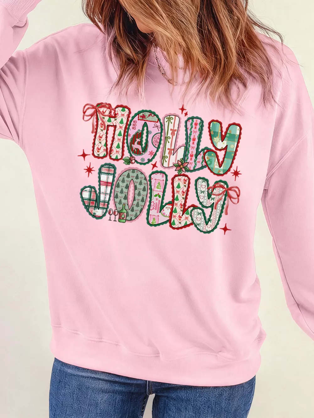 HOLLY JOLLY Cute Holiday Graphic Sweatshirt, image 3