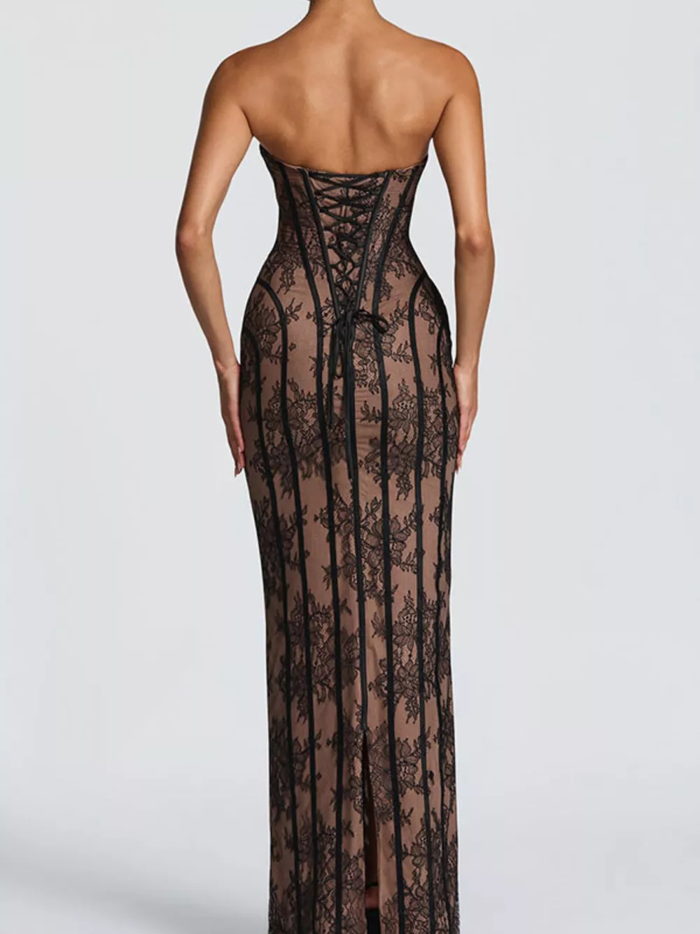 Lace Up Back Strapless Maxi Dress, image 14