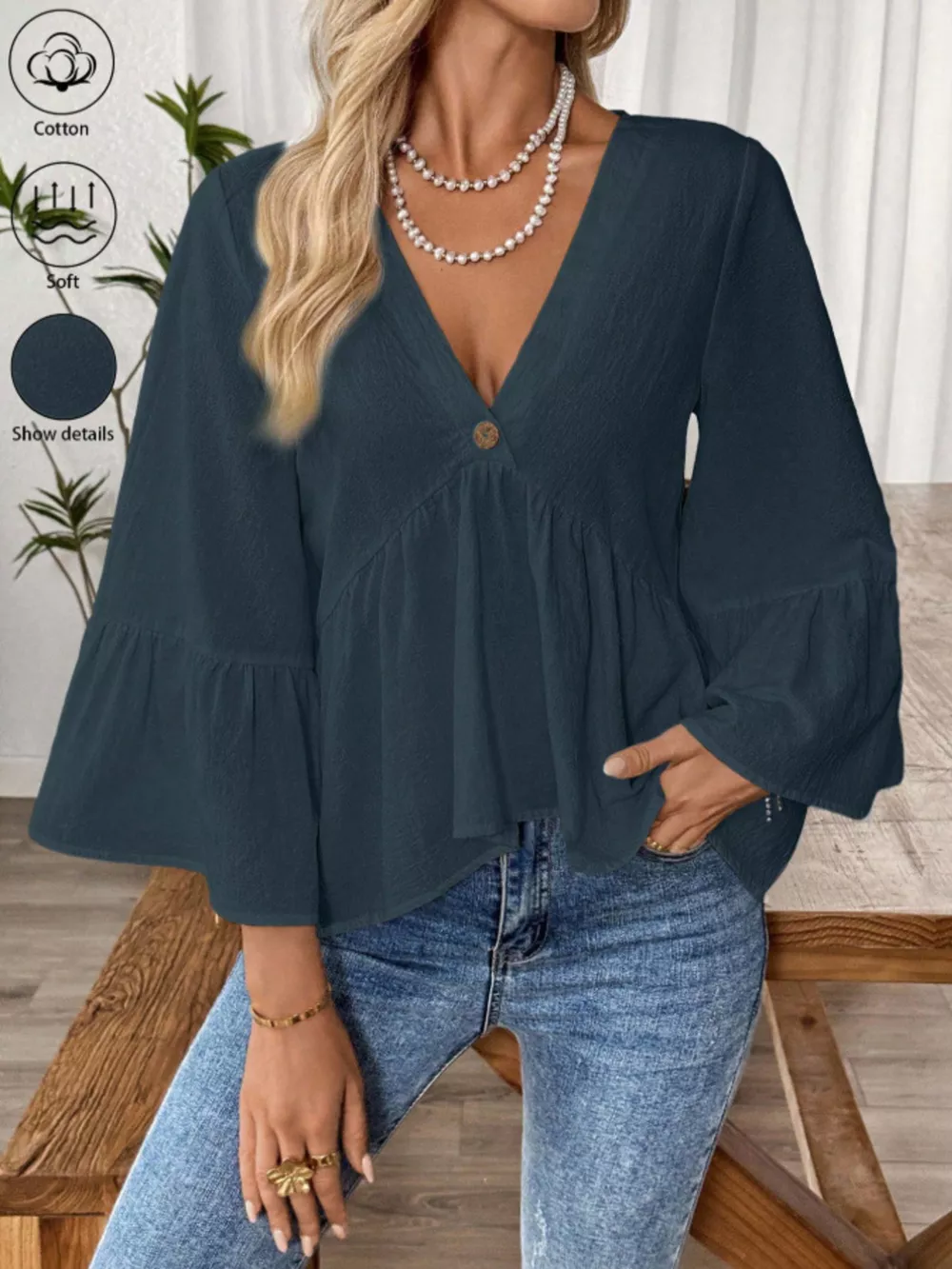 V-Neck Bell Sleeve Blouse, image 16