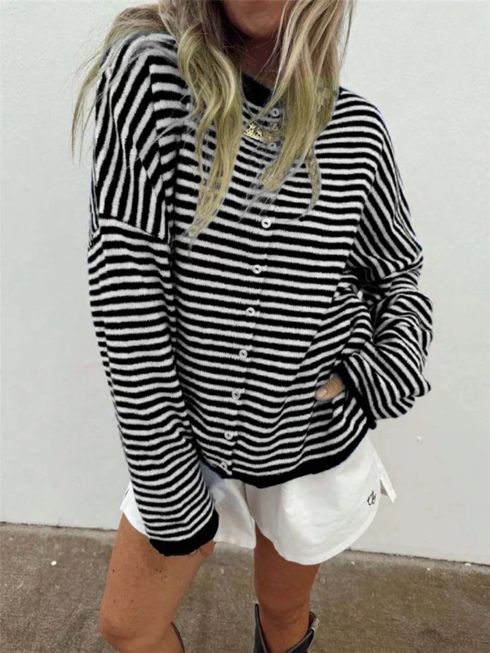 Striped Knit Button Up Cardigan, image 13