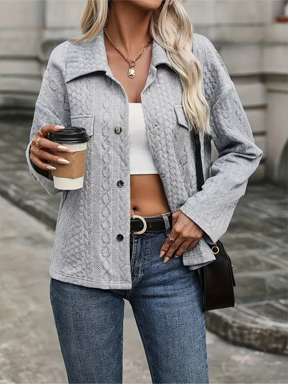 Textured Knit Button-Up Jacket, image 4