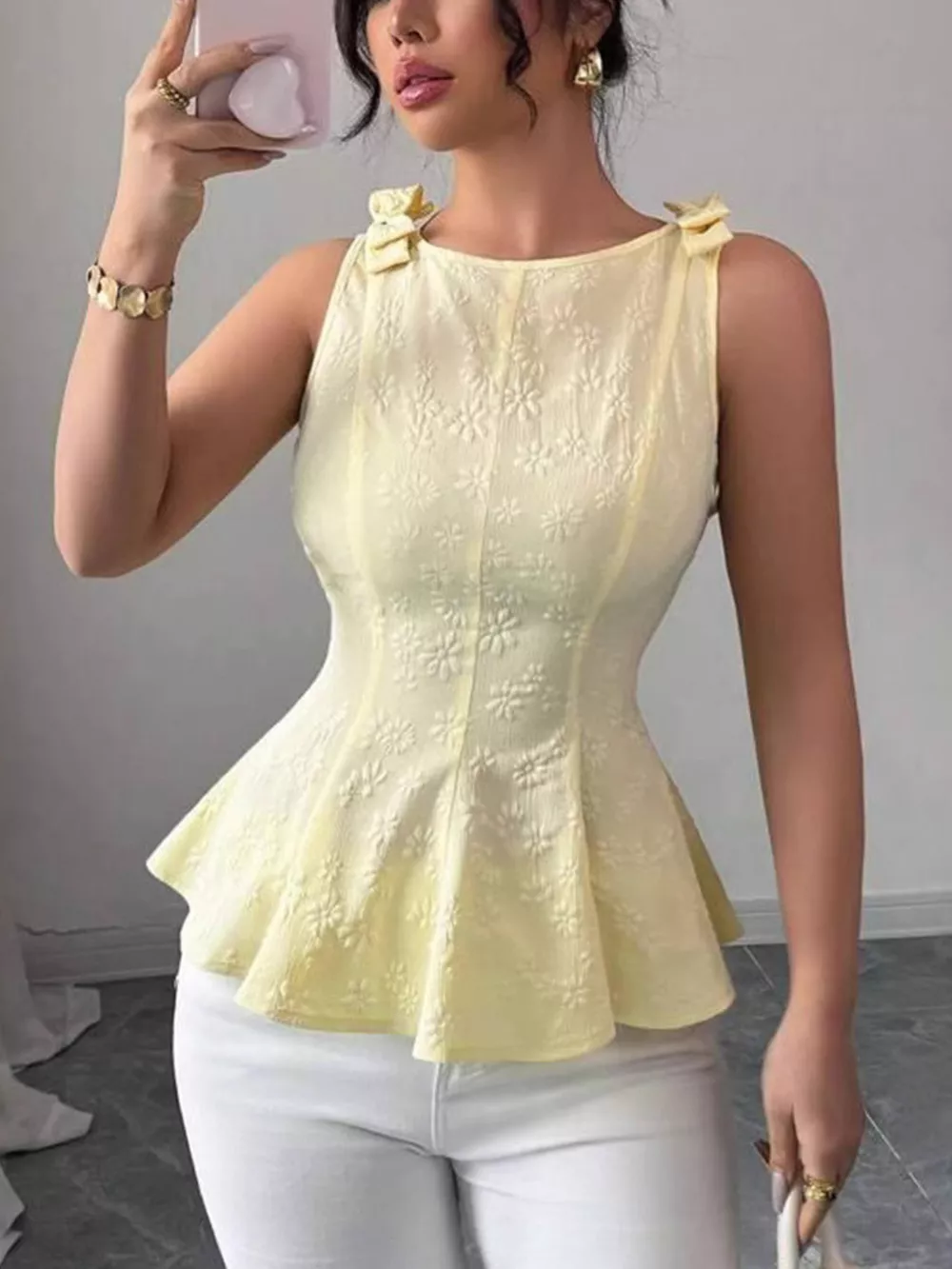 Bow Shoulder Peplum Tank, image 4