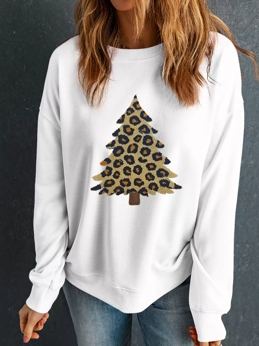 Plush Leopard Tree Patched Drop Shoulder Sweatshirt, image 6