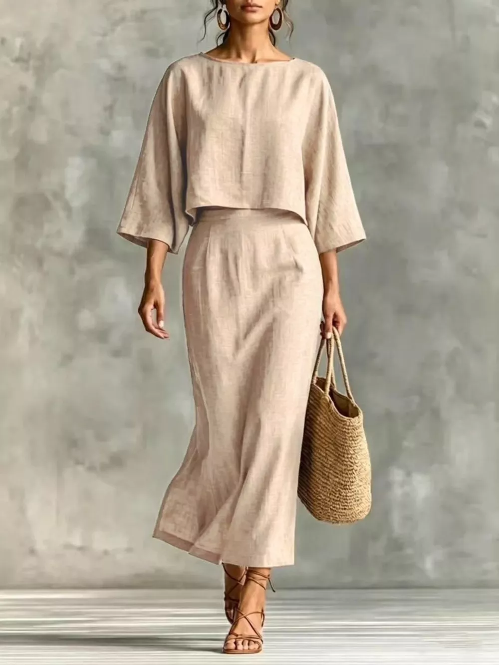 Full Size Solid Color Cropped Top and Midi Skirt Set Plus Size