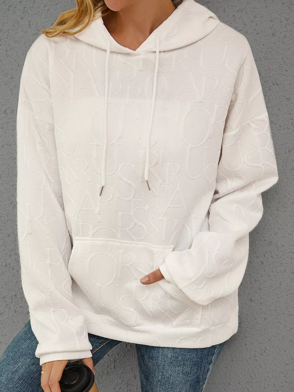 Full Size Embossed Lettering Casual Hoodie Plus Size, image 4
