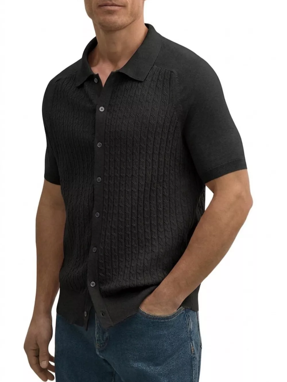 Men's Plus Size Short-Sleeve Textured Knit Cardigan, image 2