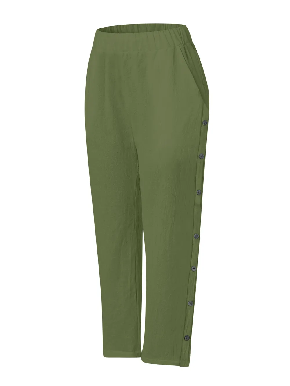 Full Size Side Decor Button Casual Wide Leg Pants Plus Size, image 9