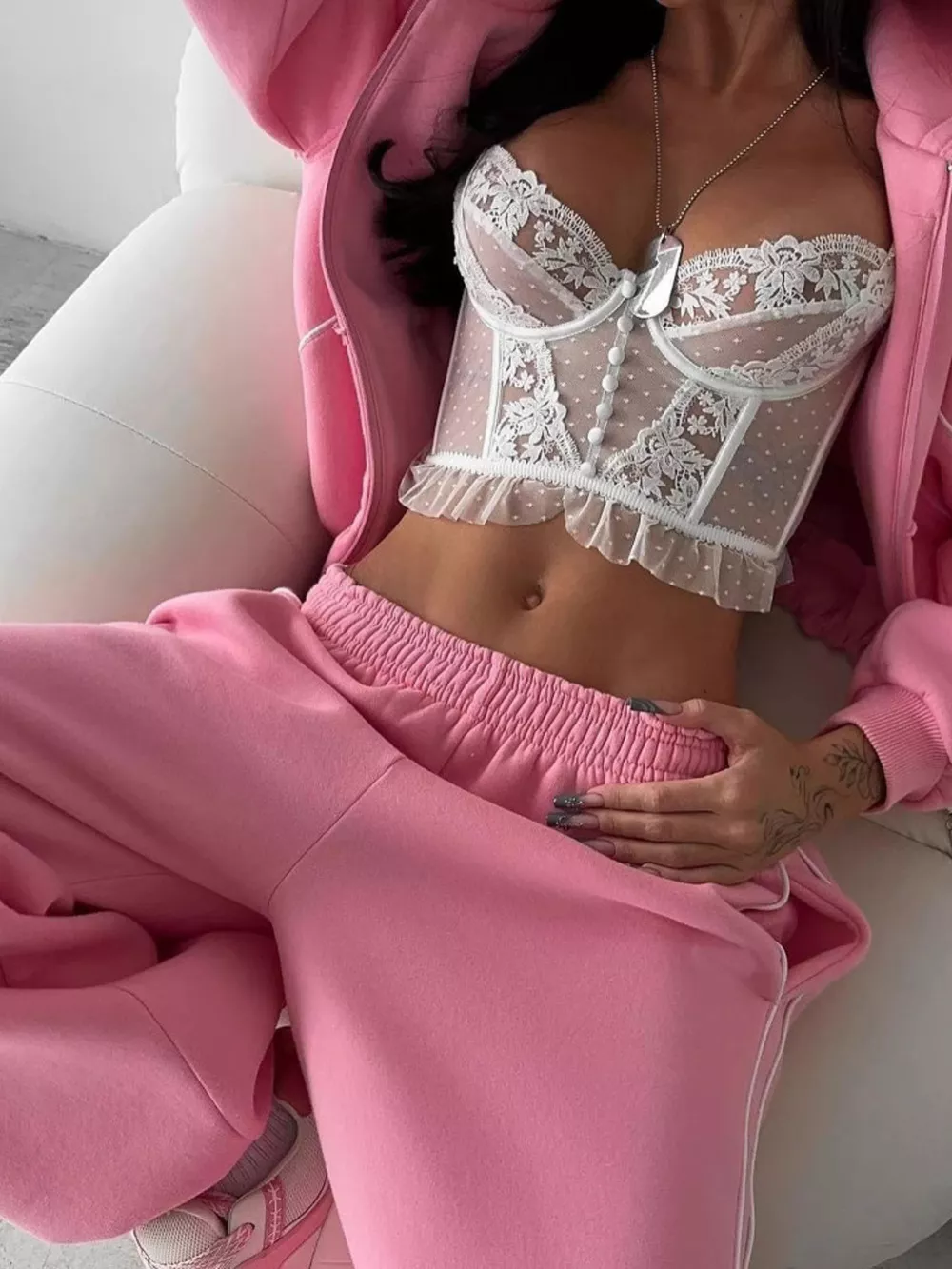 Cropped Zip-Up Hoodie and Wide-Leg Sweatpants Lounge Set, image 12