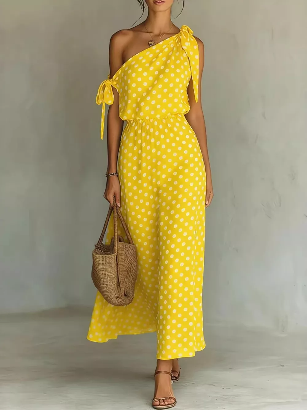 Full Size Polka Dot One-Shoulder Maxi Dress Plus Size, image 7