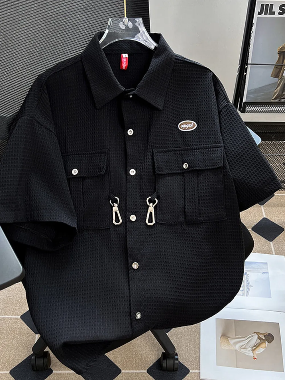 Men's Plus Size Waffle Texture Button Up Shirt, image 2