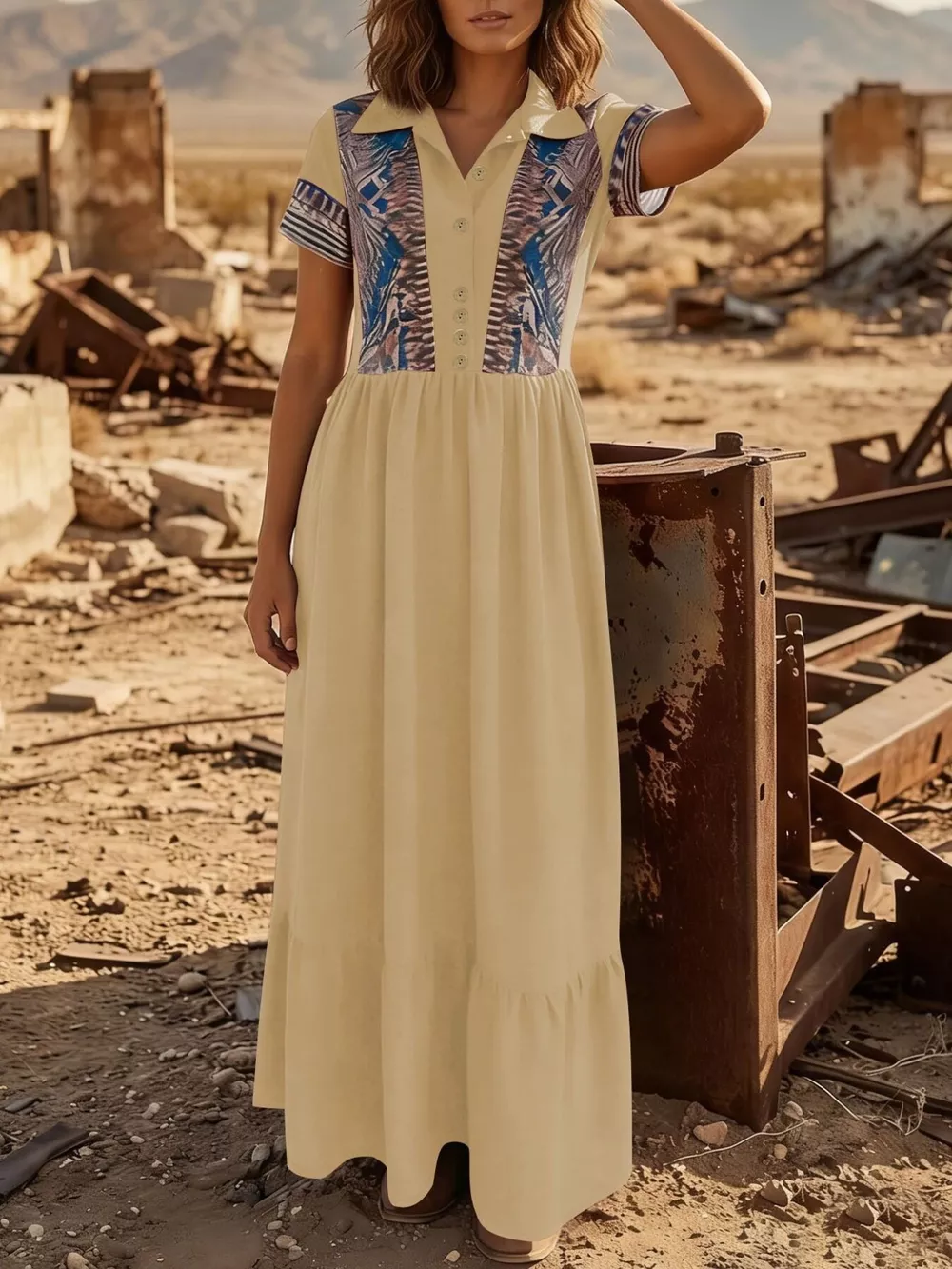 Printed Button-Front Maxi Dress, image 8