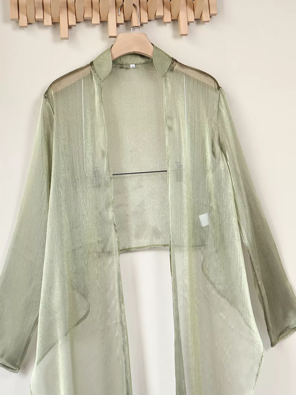 Sheer Front Tie Detail Long Sleeve Shirt, image 8