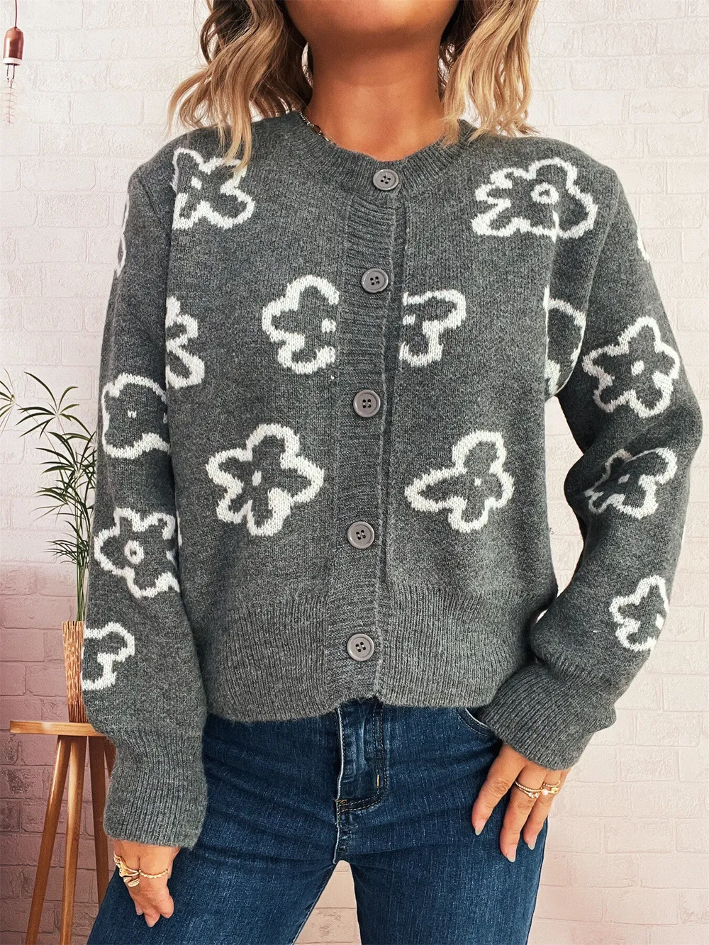 Floral Pattern Button-Up Cardigan, image 17