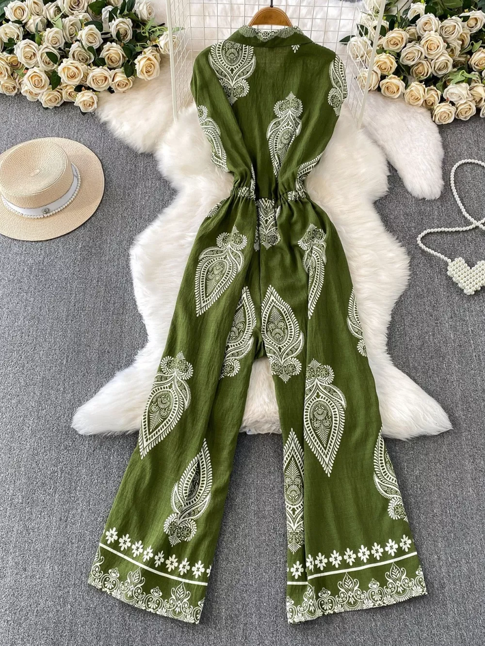 Button Front Wide Leg Jumpsuit, image 4