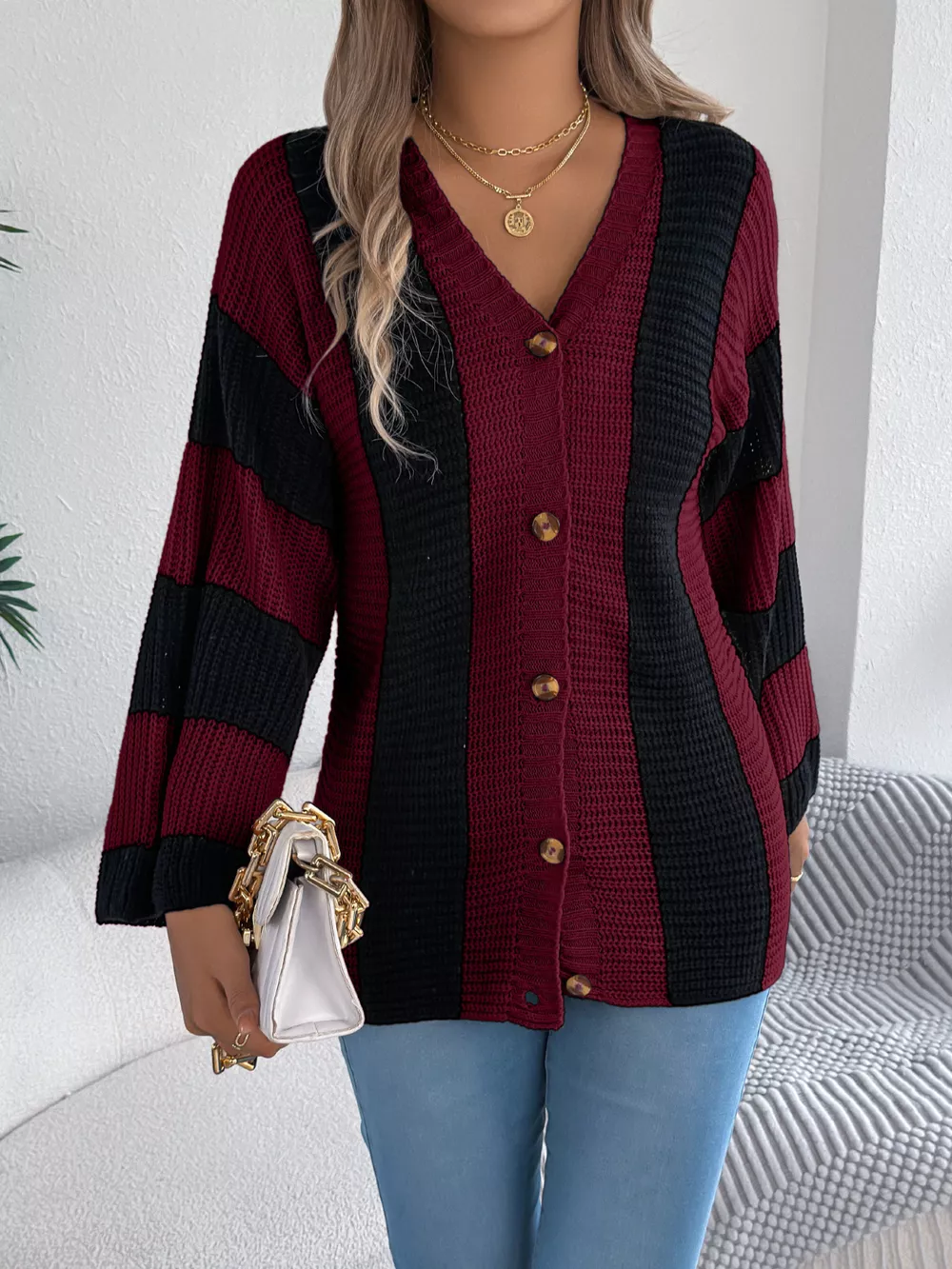 Color Block Button-Up Cardigan, image 16