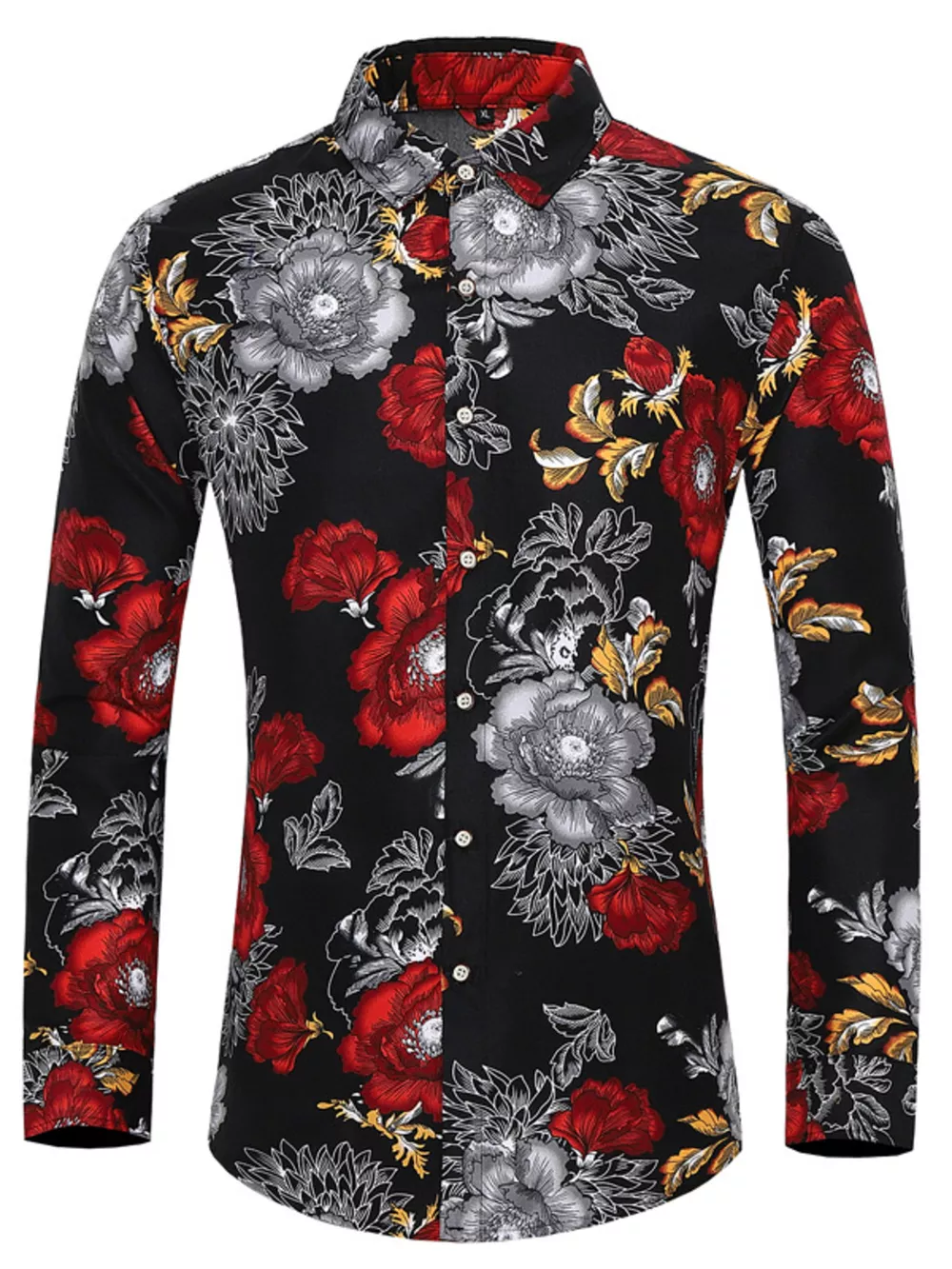 Men's Plus Size Floral Print Long Sleeve Button-Down Shirt, image 3