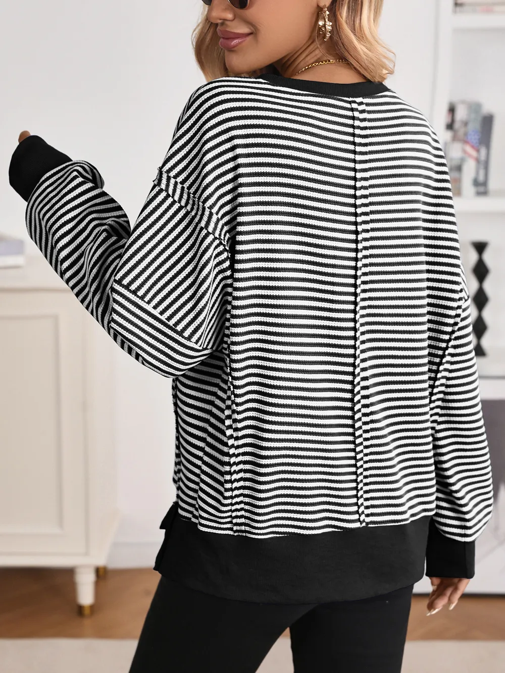 Exposed Seam Striped Contrast Sweatshirt, image 6