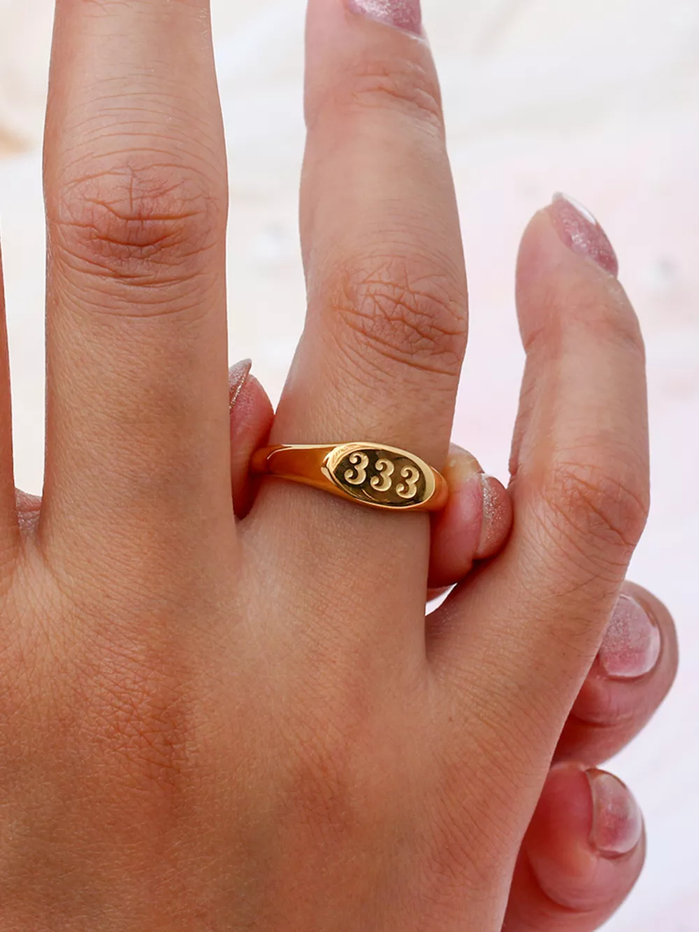 18K Gold-Plated 333 Number Signet Ring, image 2