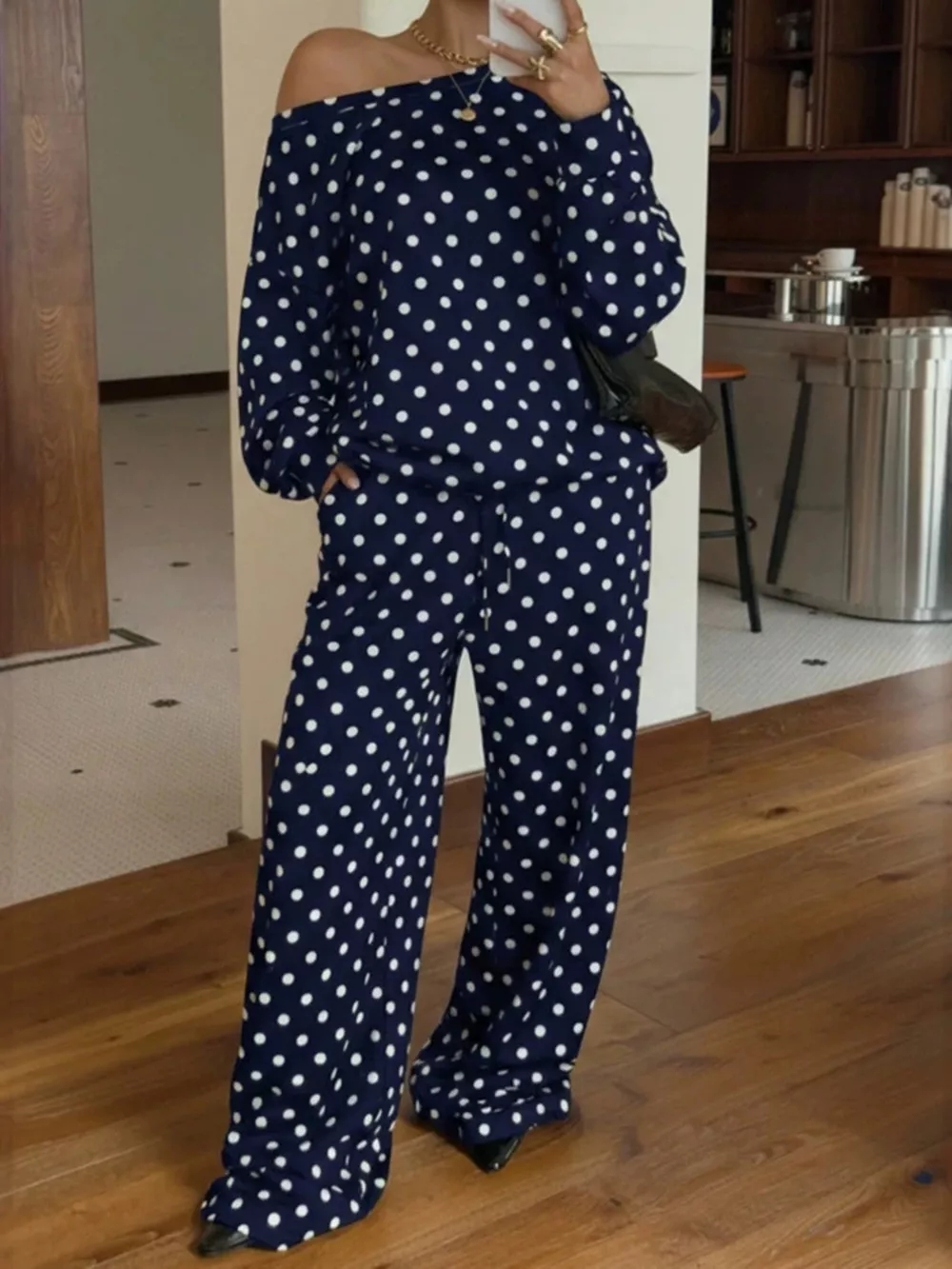 Polka Dot Long Sleeve Top and Pants Set, image 11