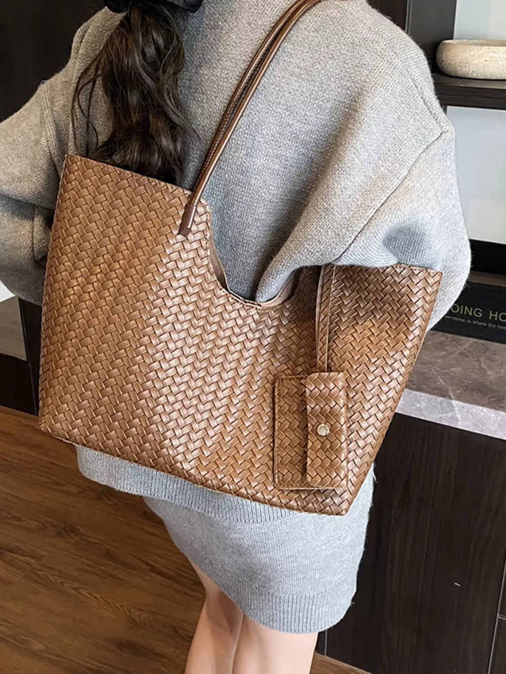 Woven Texture Large Capacity Tote Bag, image 14