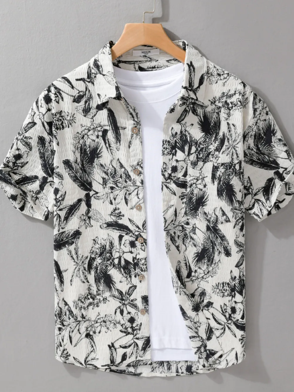 Men's Plus Size Printed Button Up Short Sleeve Shirt