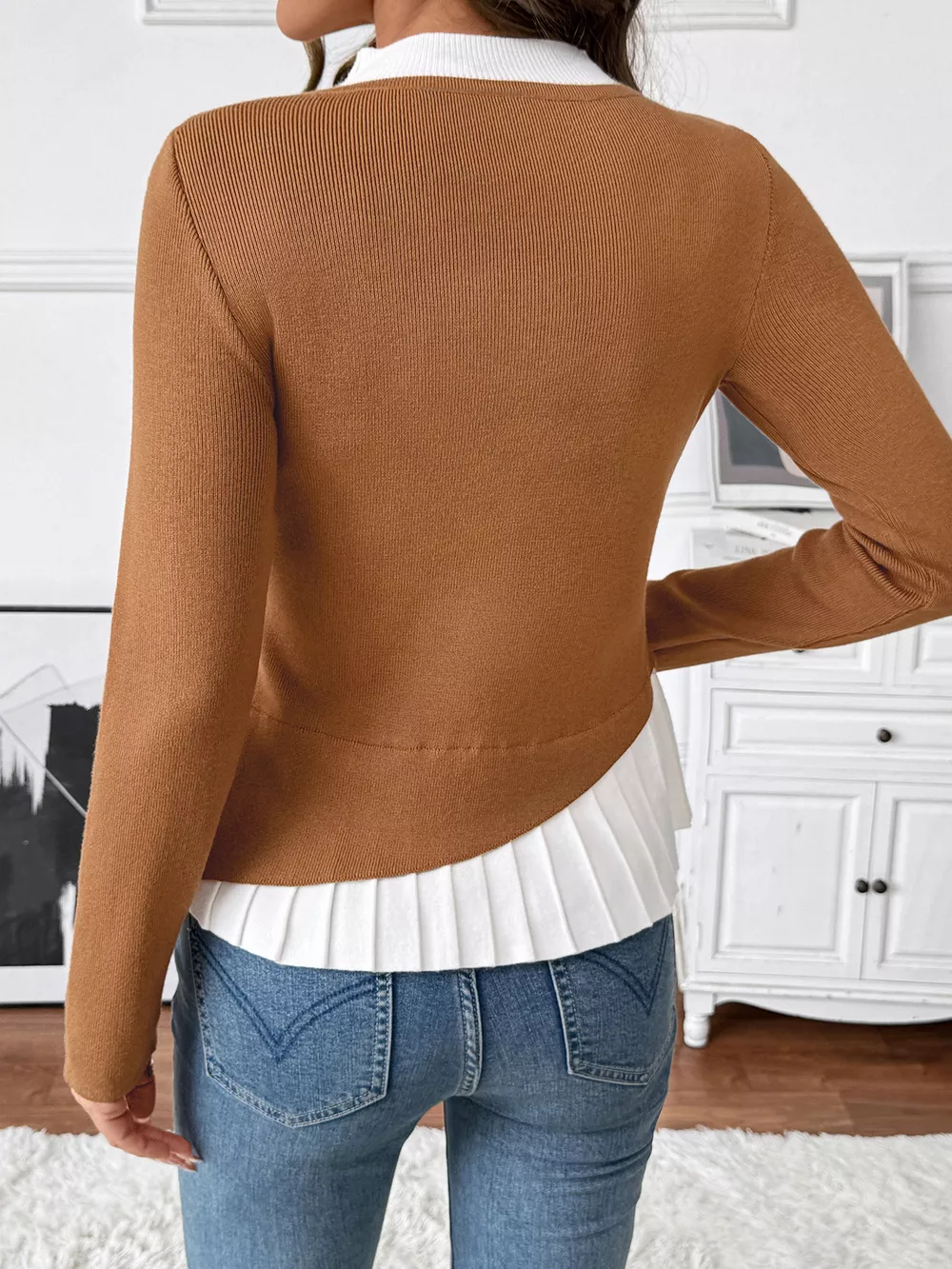 Decor Button Contrast Hem Knit Top, image 12