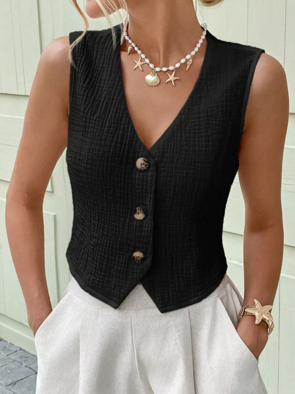 Textured Button-Front Vest, image 7