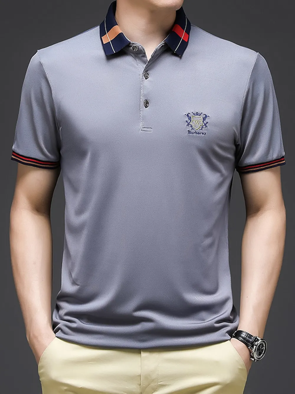 Men's Plus Size Short Sleeve Contrast Collar Polo Shirt, image 3