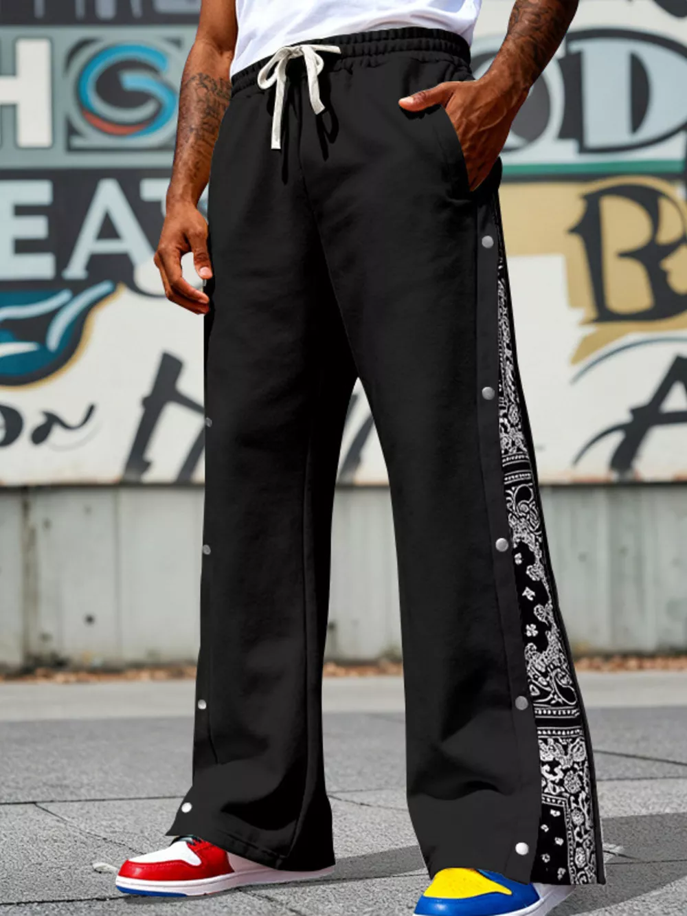 Men's Full Size Side Snap Wide Leg Pants Plus Size, image 4
