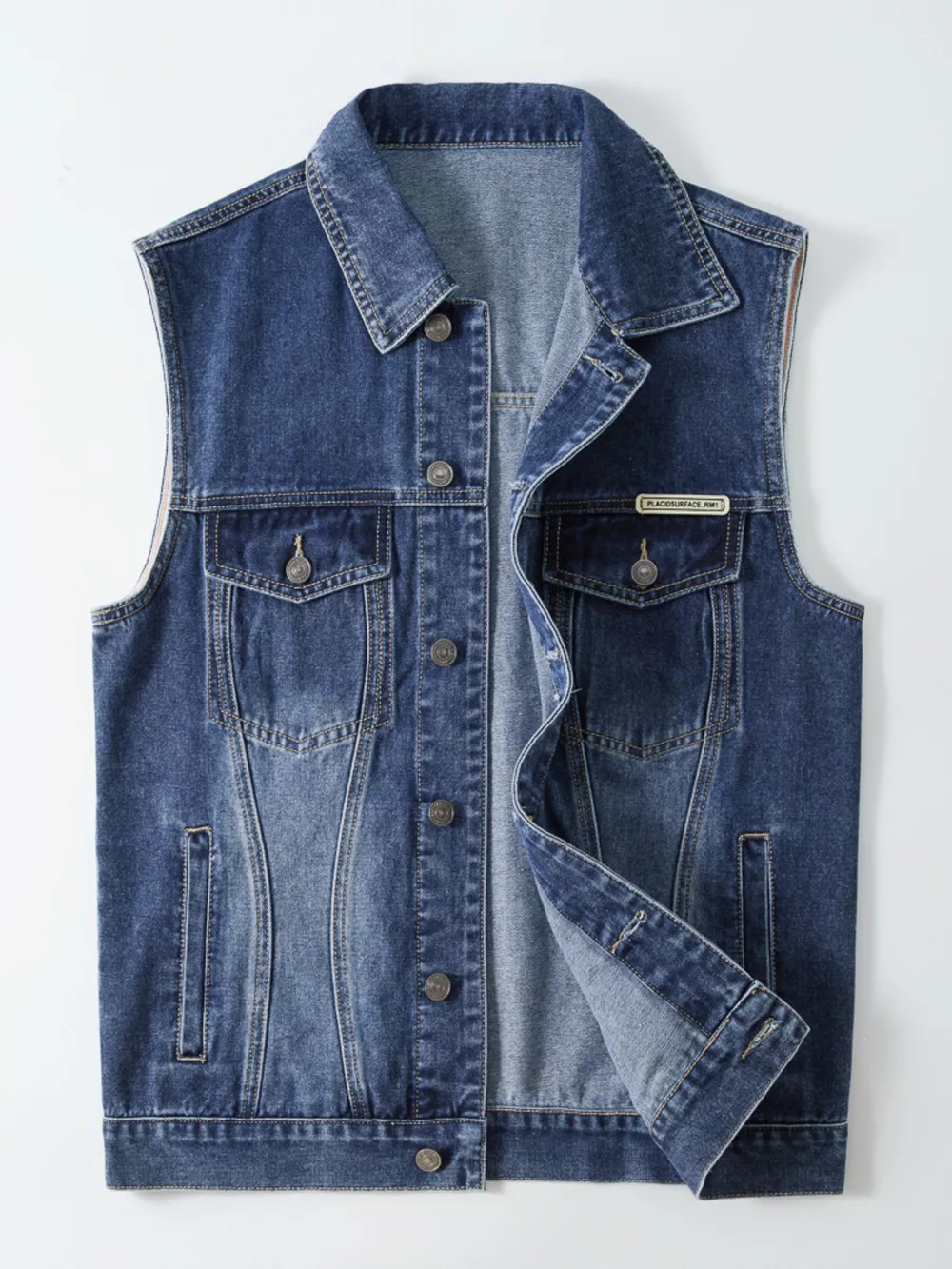 Men's Plus Size Vintage Washed Denim Vest, image 7