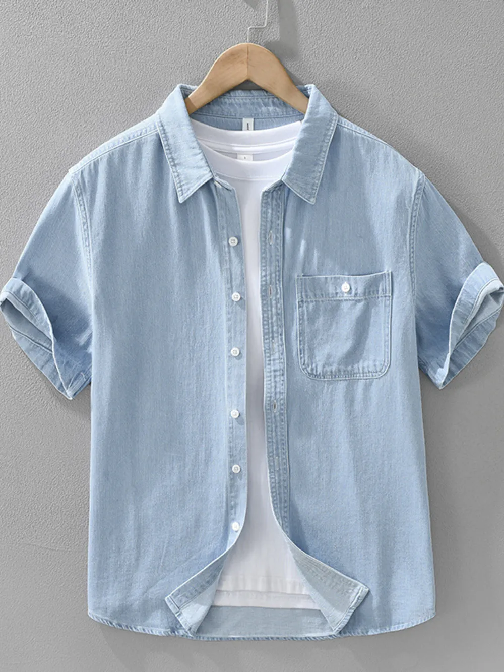 Men's Plus Size Button Up Short Sleeve Denim Shirt, image 3