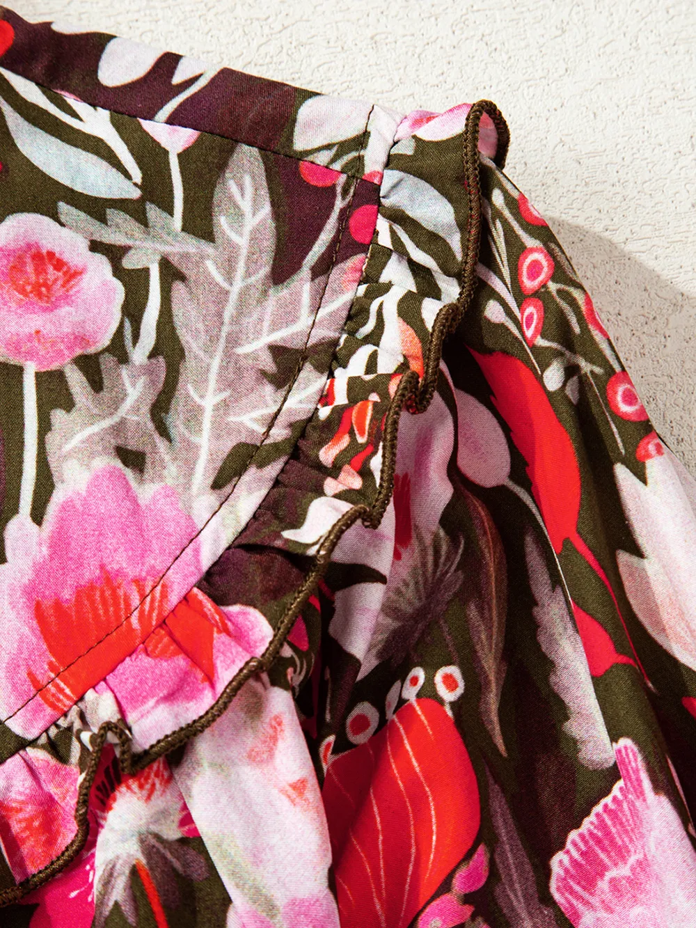 Floral Balloon Sleeve Tie Neck Blouse, image 5