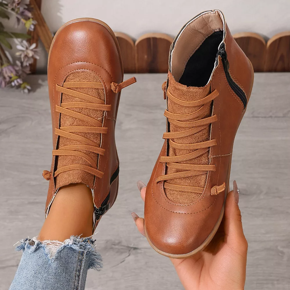 Lace-Up Faux Leather Ankle Boots, image 12