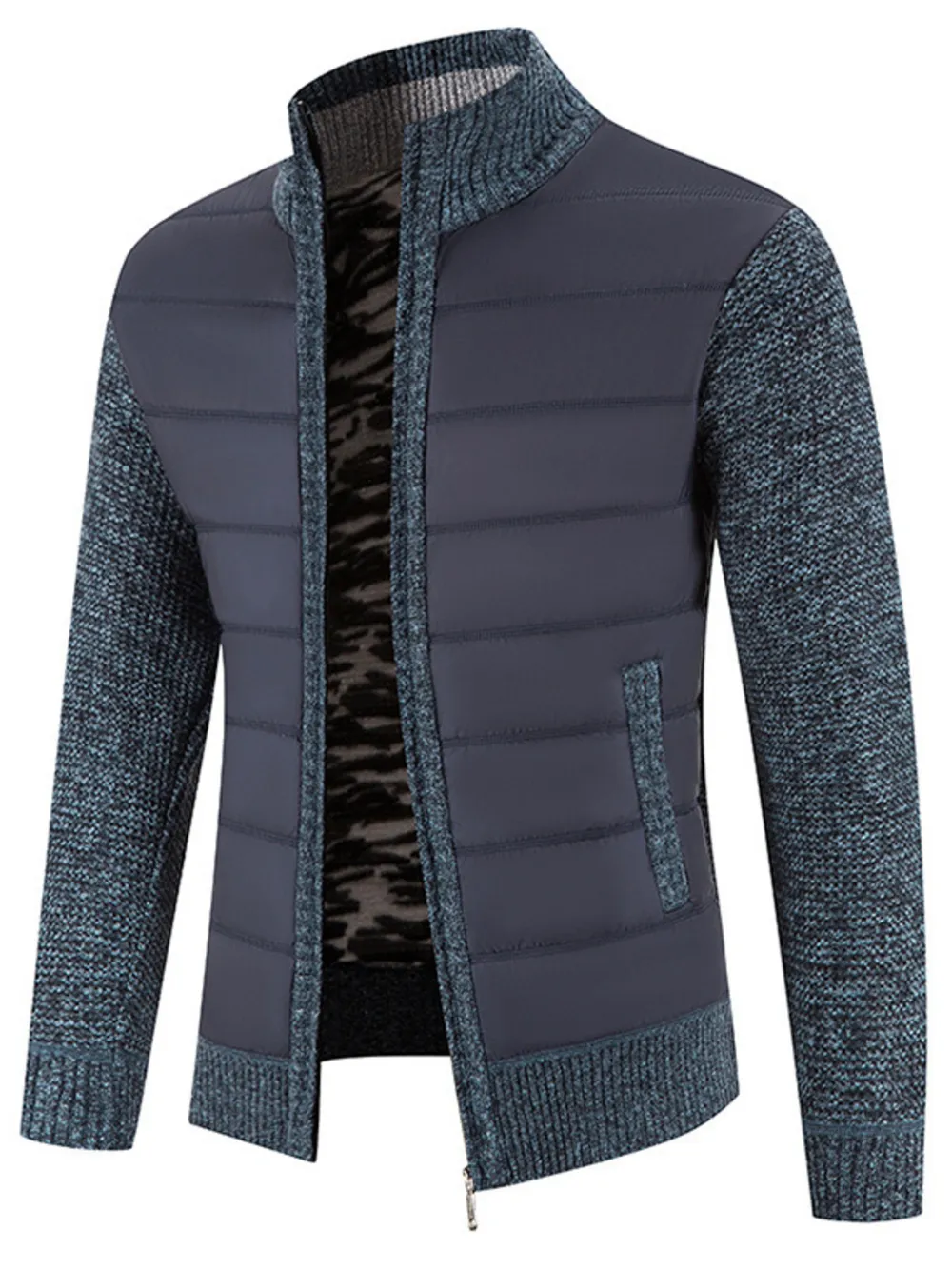 Men's Plus Size Quilted Knit Bomber Jacket with Stand Collar, image 7
