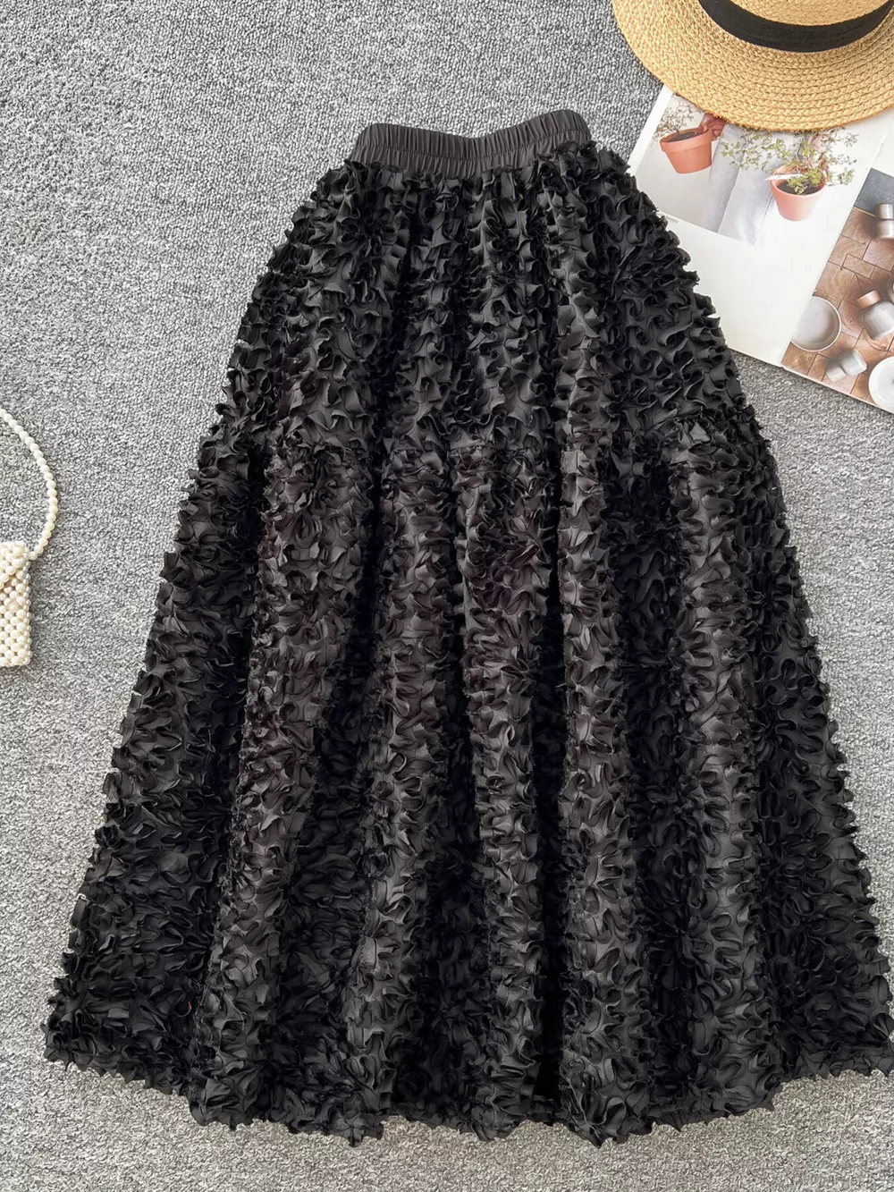 Elegant 3D Lace Trim High‑Waist A‑Line Midi Skirt, image 7