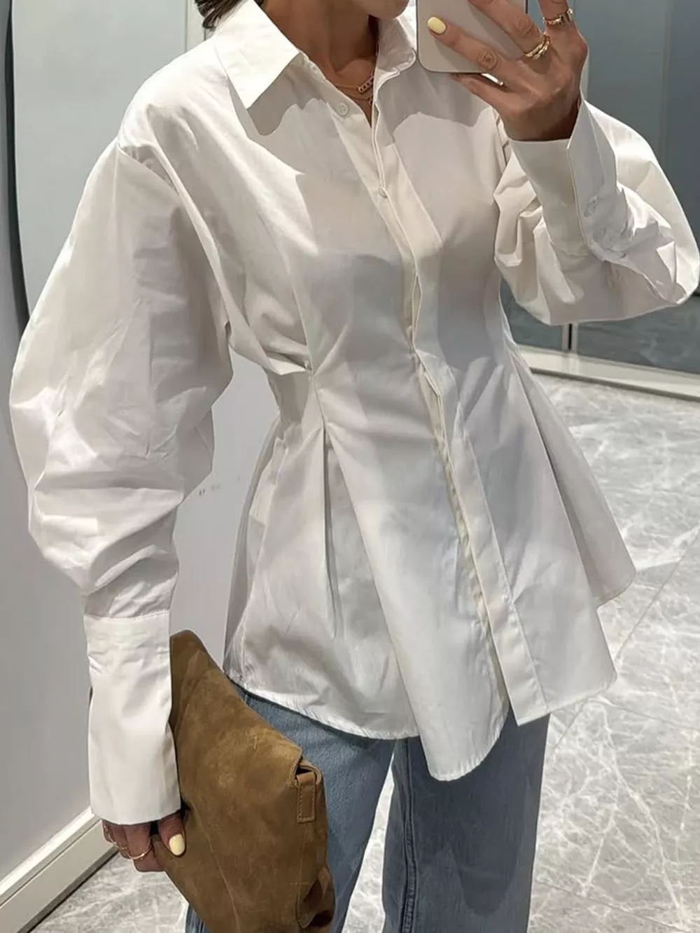 Button-Down Lantern Sleeve Shirt, image 4