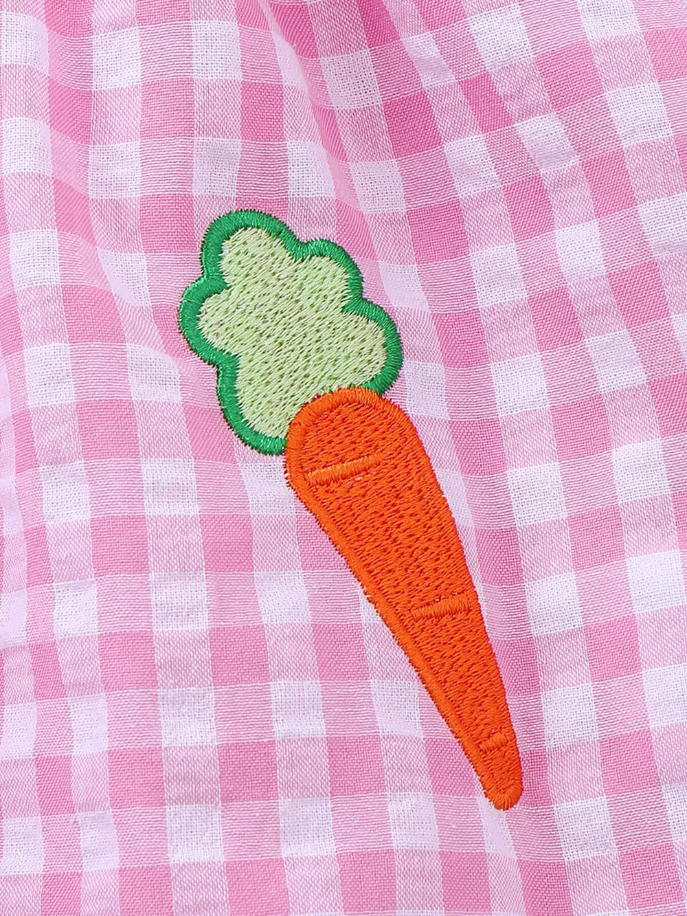Children's Gingham Bunny & Carrot Embroidered Peter Pan Collar Smocked Dress, image 4