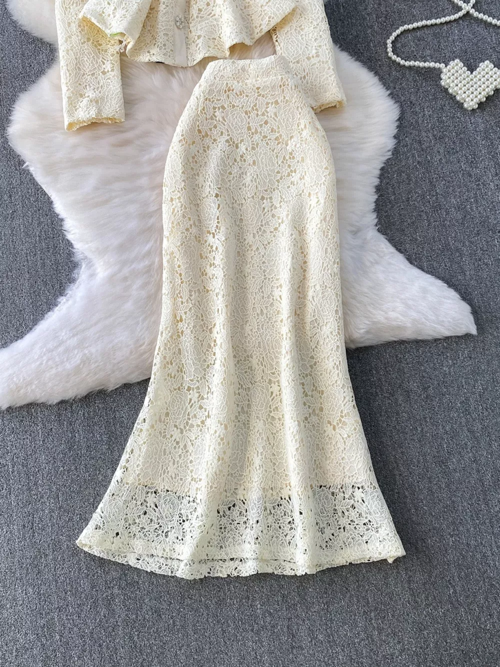 Lace Button Up Top and Skirt Set, image 15