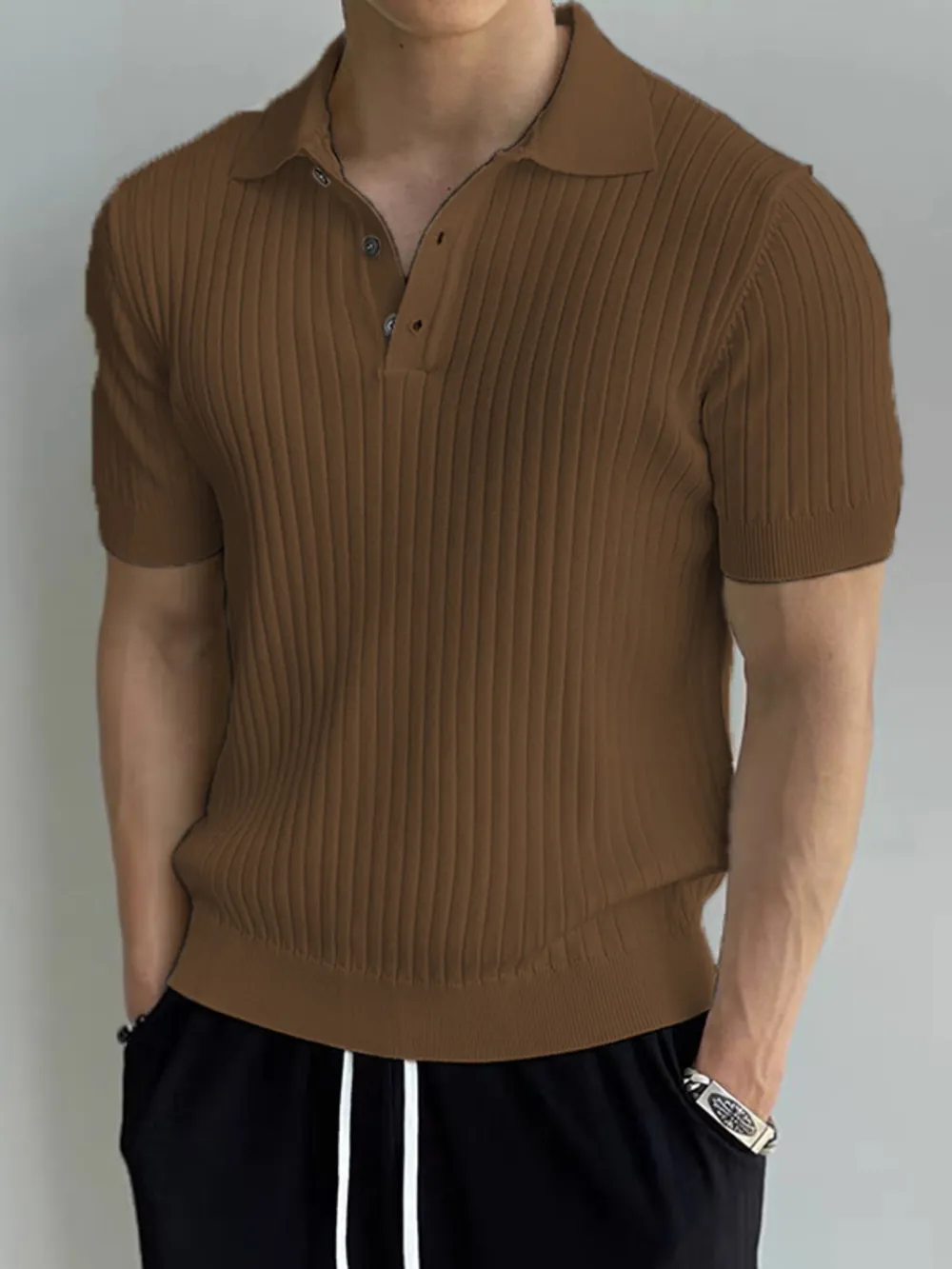 Men's Full Size Ribbed Knit Short Sleeve Polo Plus Size, image 4