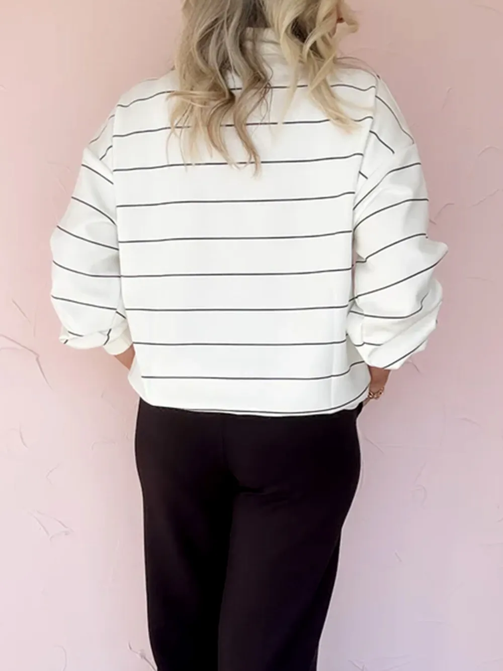 Striped Quarter Zip Sweatshirt with Relaxed Fit, image 4