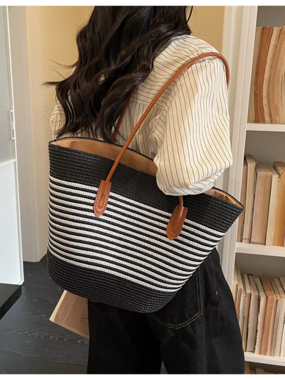 Striped Woven Shoulder Bag, image 6