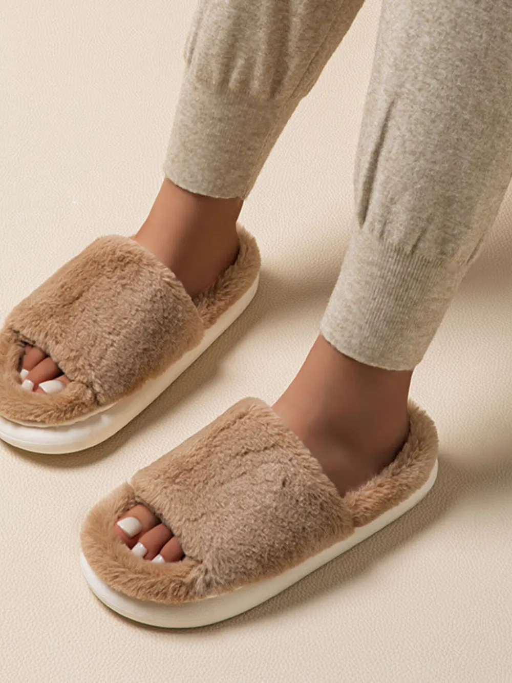 Fluffy Open Toe Comfort Slippers