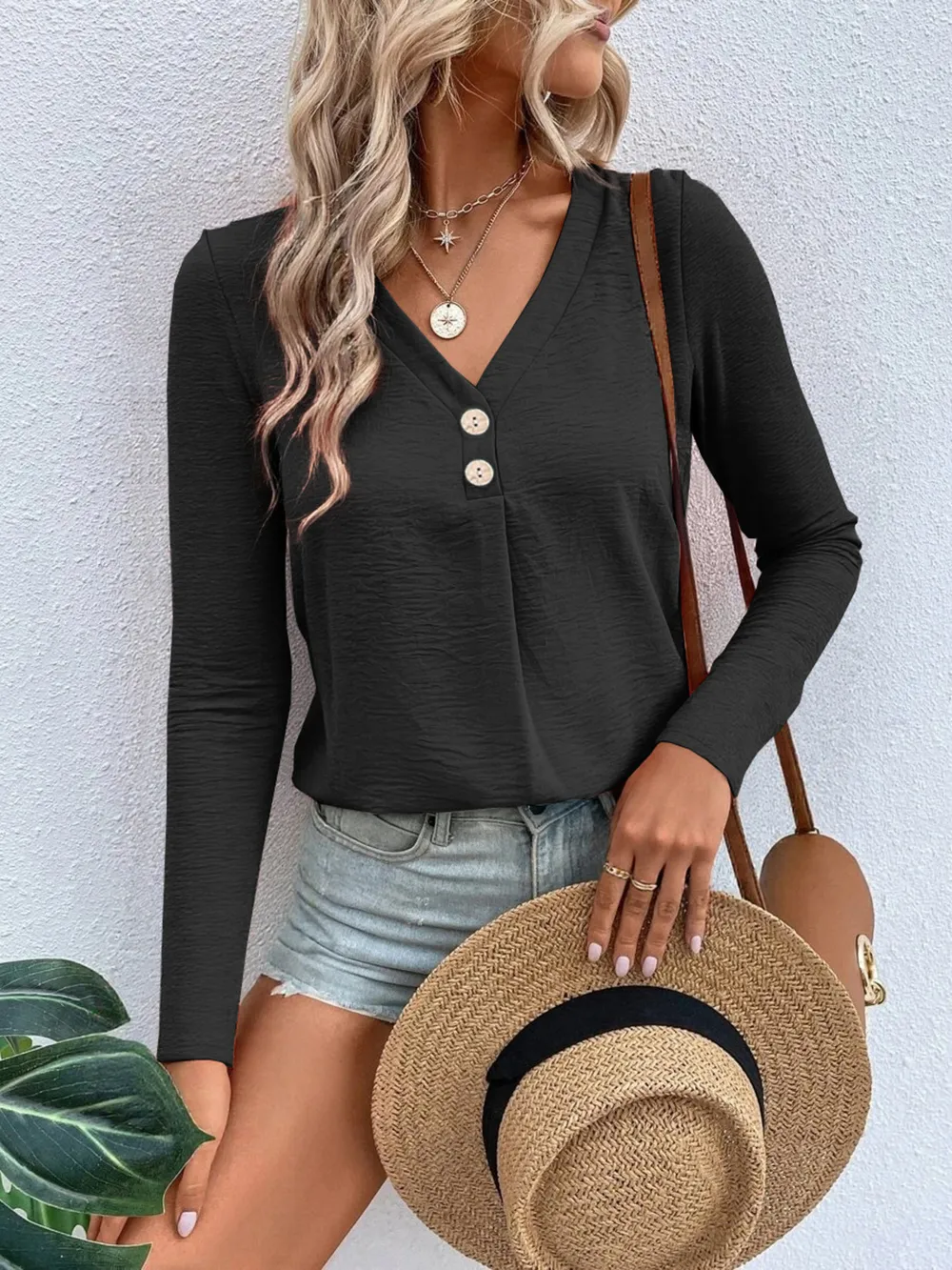 Full Size V-Neck Long Sleeve T-Shirt Plus Size, image 11