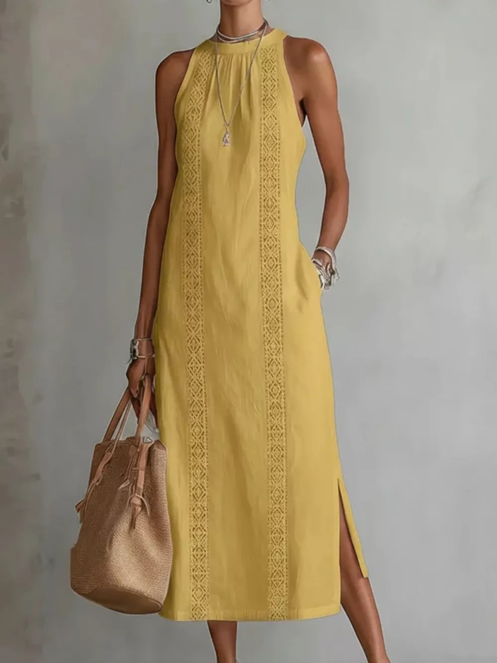 Full Size Sleeveless Lace Trim Midi Dress Plus Size, image 10