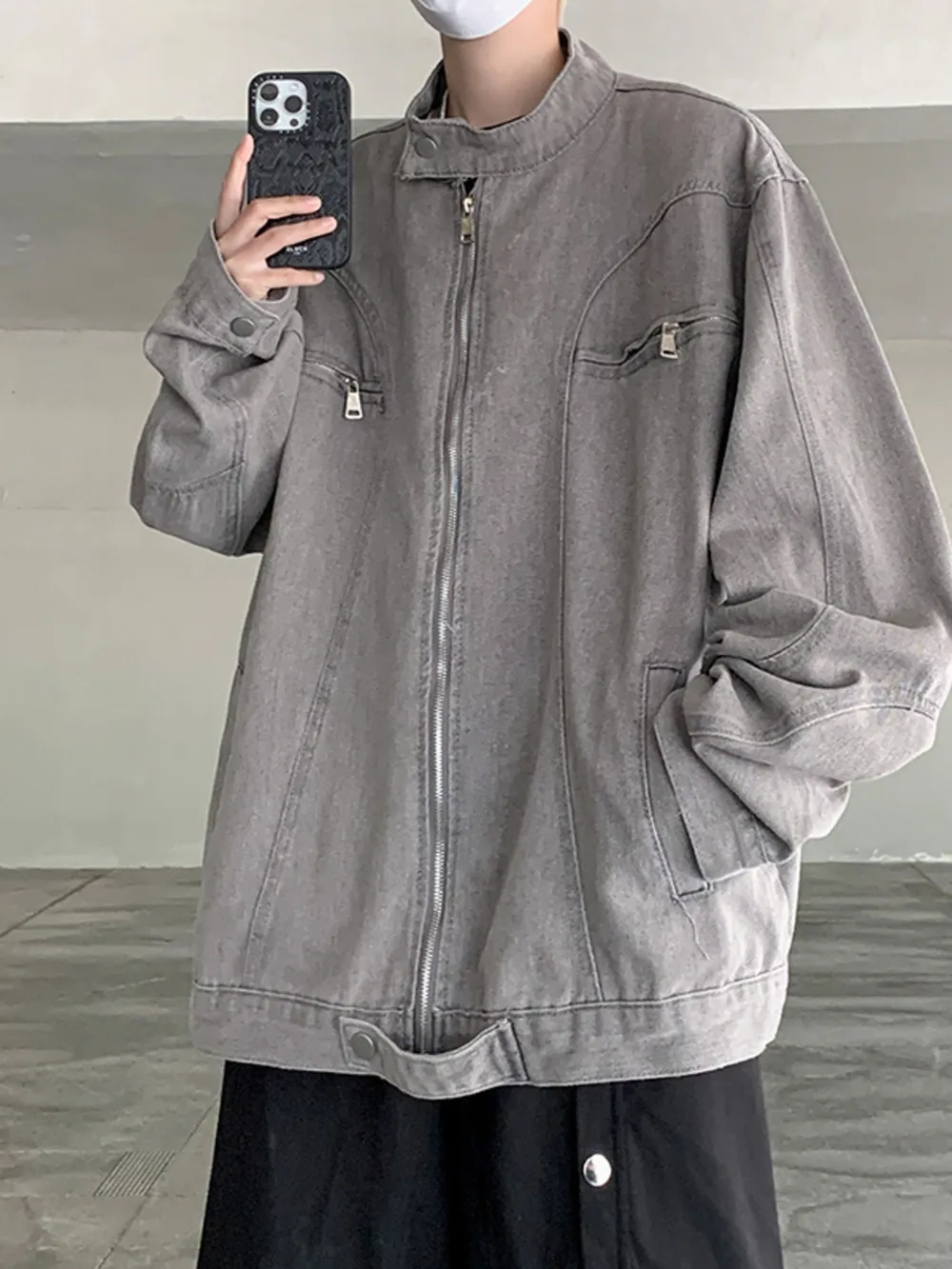 Men's Plus Size Zip Up Oversized Denim Jacket, image 8